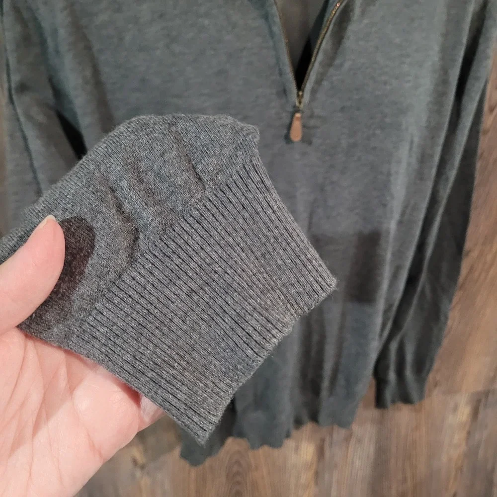 Johnnie-O Bailey Quarter-Zip Pullover Sweater M Charcoal Cotton Silk Blend FLAW